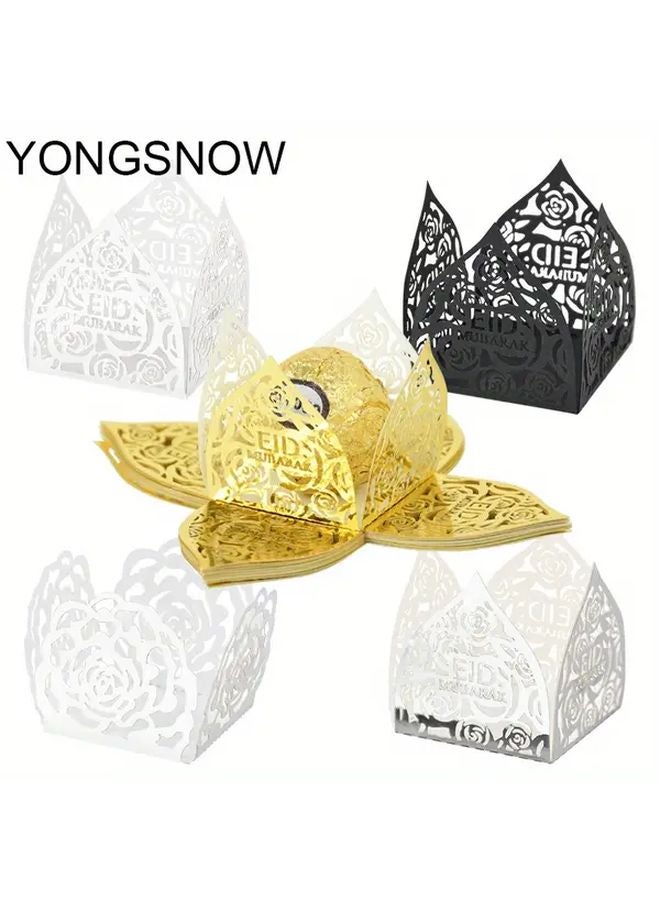 Elegant Hollow Rose Chocolate Gift Box White Black Golden For Ramadan Eid - Image 2