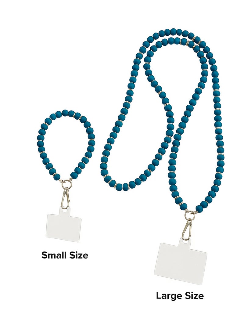 Blue Beaded Phone Strap – Small & Large Size – Mobile Hand Strap & Neck Lanyard - Image 1