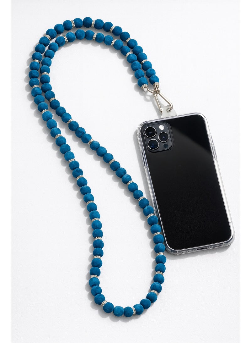 Blue Beaded Phone Strap – Small & Large Size – Mobile Hand Strap & Neck Lanyard - Image 5