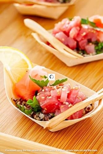 Adaamya® - Disposable Pinewood Serving Boat Trays Snacks Plate Set (3 X 5.5 Inch (Small), 50) - Image 3