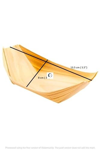 Adaamya® - Disposable Pinewood Serving Boat Trays Snacks Plate Set (3 X 5.5 Inch (Small), 50) - Image 2