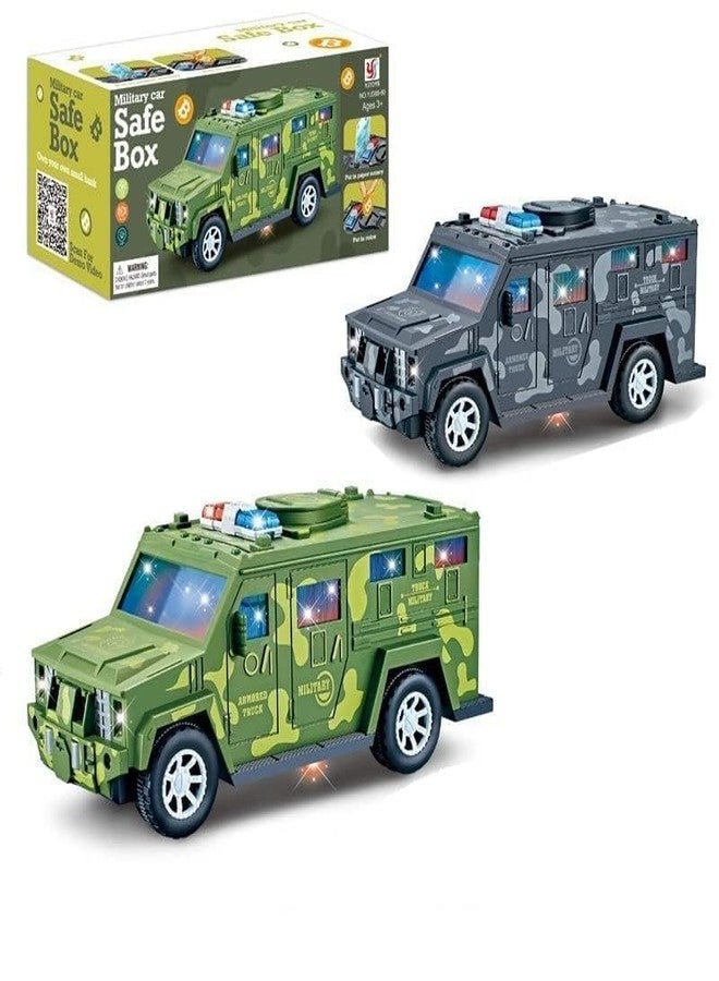 Ixora Military car Money Safe Box for Kids Piggy Coin Cash Savings Box Bump n go Military Truck Lights Sound Music Army Jeep Money Saving Pot Safe ATM Safe Bank Toy car Gifts for Children - Image 1