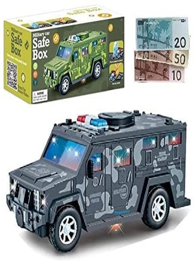 Ixora Military car Money Safe Box for Kids Piggy Coin Cash Savings Box Bump n go Military Truck Lights Sound Music Army Jeep Money Saving Pot Safe ATM Safe Bank Toy car Gifts for Children - Image 4
