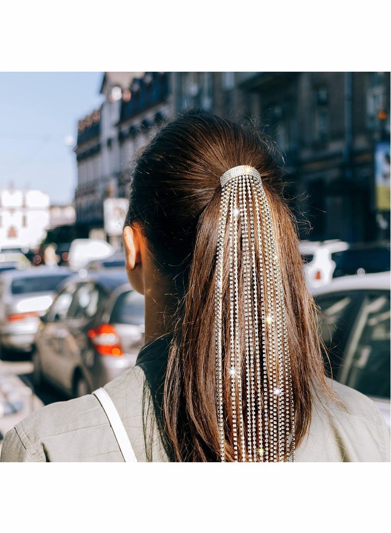 KASTWAVE Rhinestones Long Chain Tassel Hairwear, Braid Hair Shiny Hairpin for Women Girls Jewelry Ponytail Holder, Chains Length 15.7inch / 40cm (Silver) - Image 3