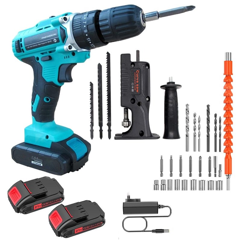 MLD Keyless 21V Liion Cordless Drill With Combo Jig saw Attachment for drill machinecordlessscrewdriver machines 24pcs Accessories Tool Kit set JRE115 21v1324 RpmMulticolor - Image 1