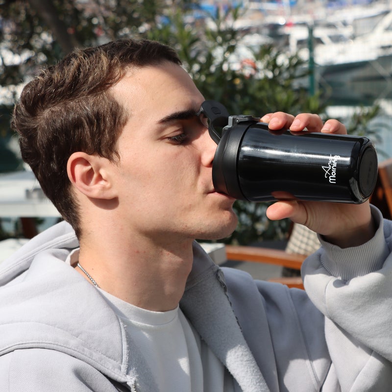 Any Morning 14 oz Travel Mug SI232021 - Black, Leakproof, Dual Lid, Stainless Steel - Image 2