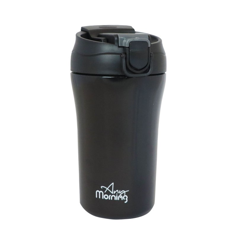 Any Morning 14 oz Travel Mug SI232021 - Black, Leakproof, Dual Lid, Stainless Steel - Image 1