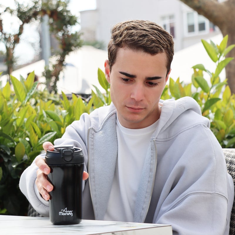 Any Morning 14 oz Travel Mug SI232021 - Black, Leakproof, Dual Lid, Stainless Steel - Image 3