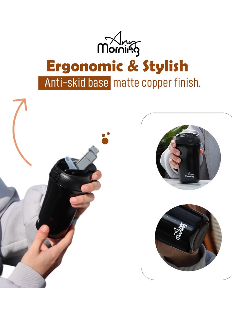 Any Morning 14 oz Travel Mug SI232021 - Black, Leakproof, Dual Lid, Stainless Steel - Image 5