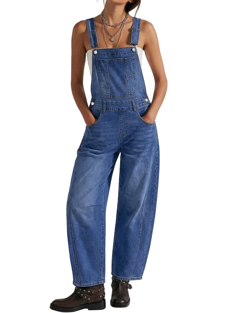 luvamia Denim Jumpsuit for Women Overalls for Women One Piece Jumpsuits Loose Fit Bib Overalls Womens Denim Overall Jumpsuit for Women's Bib Overall Baggy Barrel Classic Blue Size Medium Fits US 8-10 - Image 1