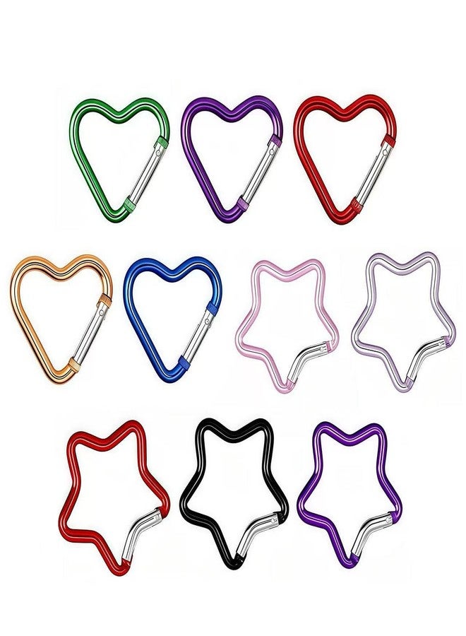 Nextpal 10Pcs Aluminum Star and Heart Carabiner Clips, Cute Spring Loaded Snap Hooks for Keychain Backpack Luggage Tag, Decorative Star Shaped Carabiner Clip for Camping Hiking Travel Accessories - Image 1