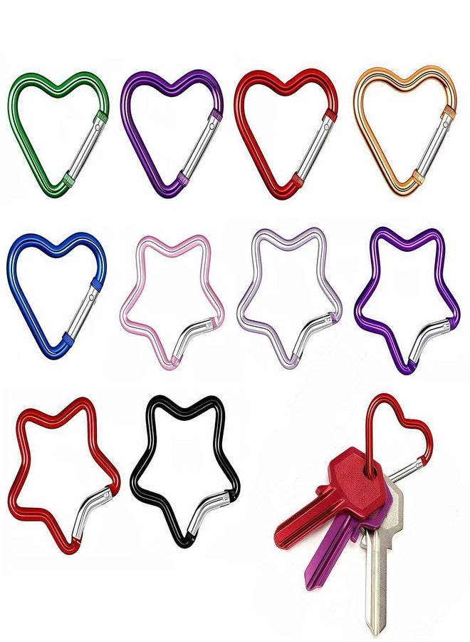 Nextpal 10Pcs Aluminum Star and Heart Carabiner Clips, Cute Spring Loaded Snap Hooks for Keychain Backpack Luggage Tag, Decorative Star Shaped Carabiner Clip for Camping Hiking Travel Accessories - Image 2