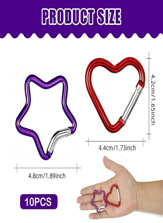 Nextpal 10Pcs Aluminum Star and Heart Carabiner Clips, Cute Spring Loaded Snap Hooks for Keychain Backpack Luggage Tag, Decorative Star Shaped Carabiner Clip for Camping Hiking Travel Accessories - Image 3