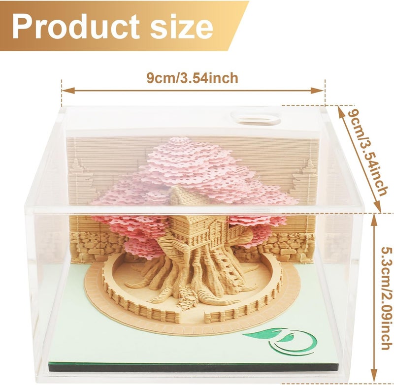 windforgecraft 3D Desk Calendar 3D Art Calendar Memo Pad Unique and Creative Paper Sculpture Weekly Calendar Creative 3D Paper Decorative Desk Calendar for Birthday Christmas Valentine's Day Wedding Gifts (Pink Treehouse) - Image 2