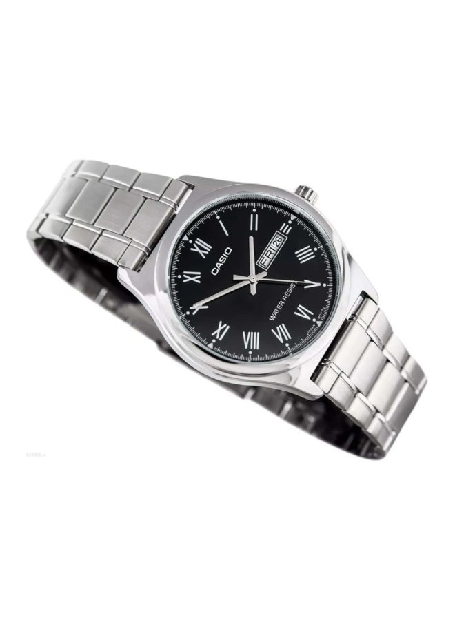 كاسيو ساعة كاسيو رجالية ستانلس ستيل MTP-V006D-1BUDF – ميناء أسود بأرقام رومانية مع عرض اليوم والتاريخ ومقاومة للماء - Image 2