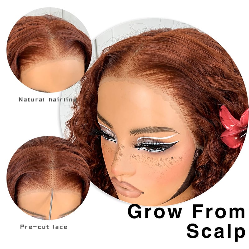 MITIMES Reddish Brown HD Lace Curly Wig Wear And Go Glueless Wig Pre-Plucked Synthetic Lace Frontal Wig 13x6 Kinky Afro Curly With Layer 18 Inch - Image 4