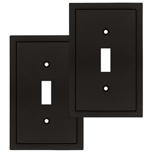 Henne Bery Modern Edge Decorative Wall Plate Switch Plate Outlet Cover, Durable Solid Zinc Alloy (Single Toggle 2PK, Matte Black) - Image 1