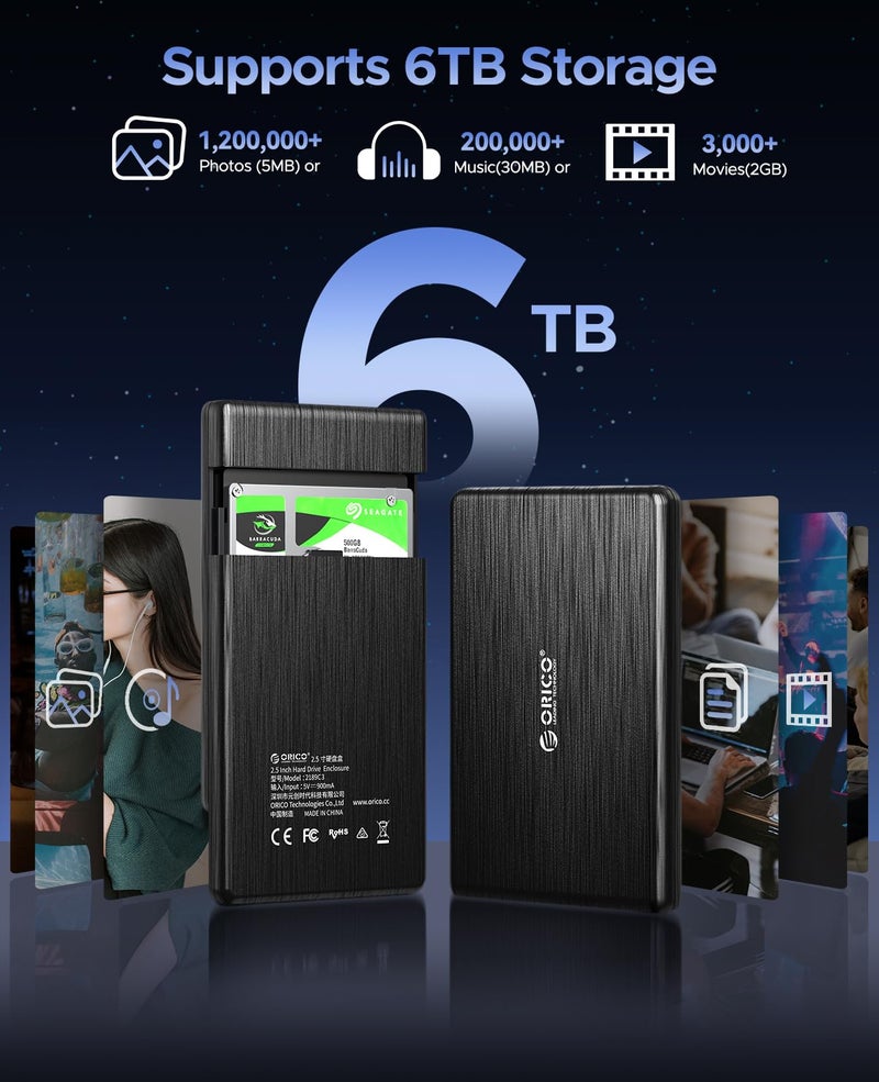 ORICO USB 3.0 to SATA III 2.5" External Hard Drive Enclosure for 2.5 Inch 7mm-9.5mm SATA HDD/SSD Tool Free [UASP Supported],Black(2189U3) - Image 3