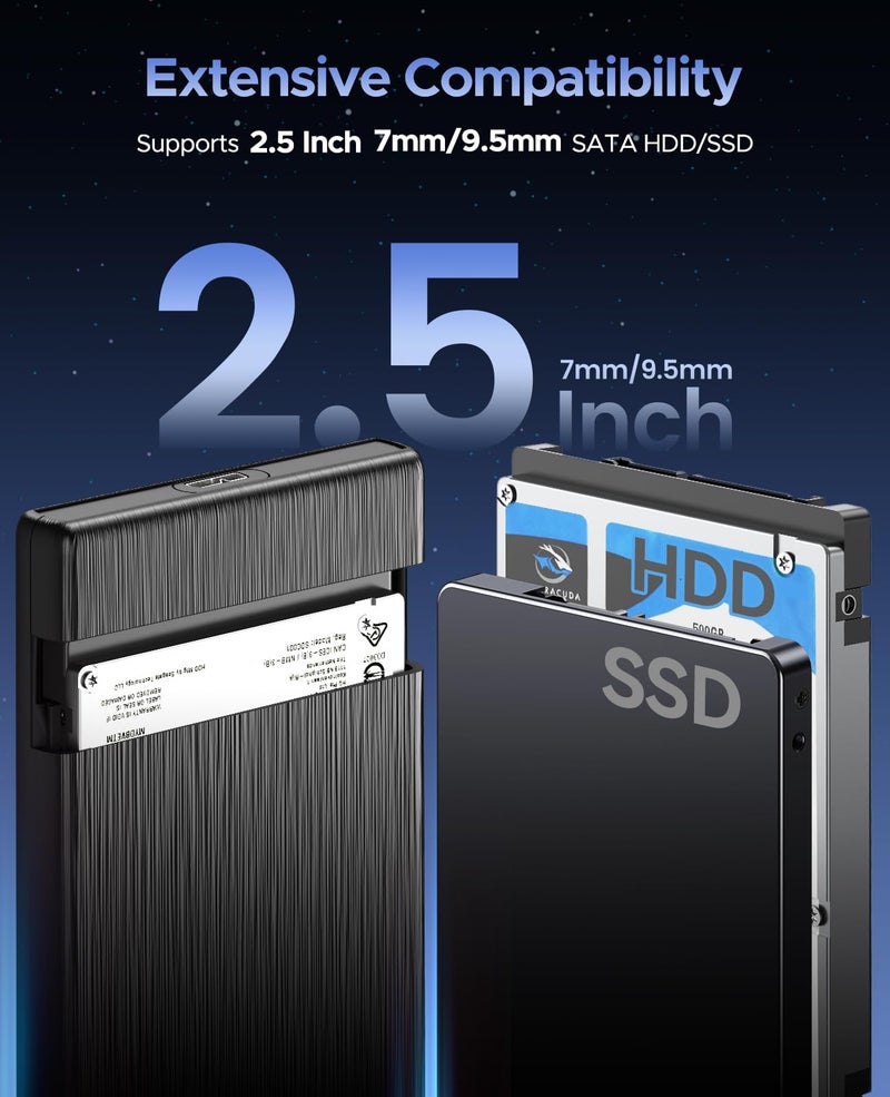 ORICO USB 3.0 to SATA III 2.5" External Hard Drive Enclosure for 2.5 Inch 7mm-9.5mm SATA HDD/SSD Tool Free [UASP Supported],Black(2189U3) - Image 2