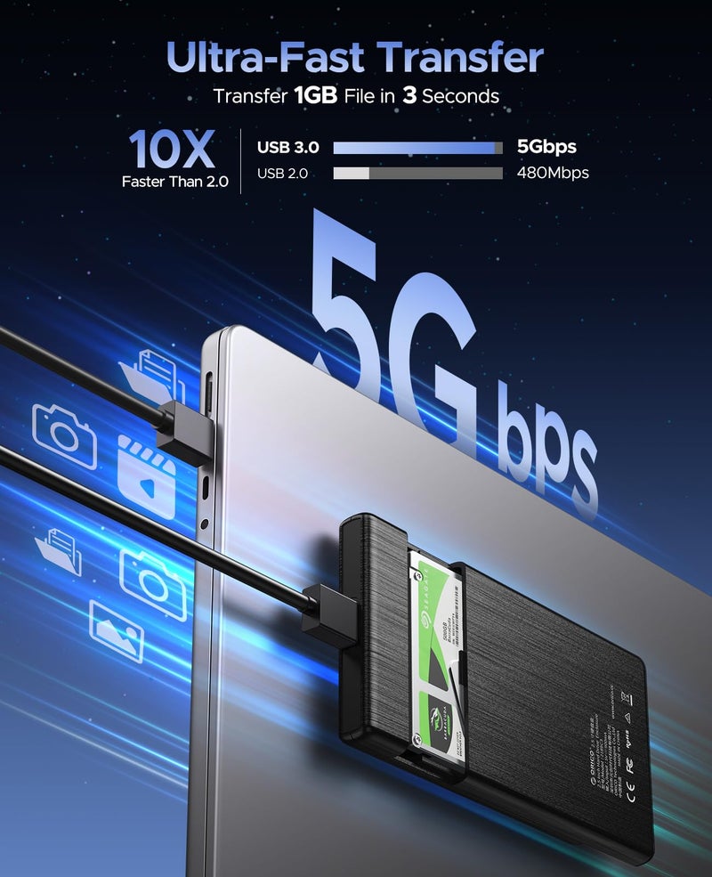 ORICO USB 3.0 to SATA III 2.5" External Hard Drive Enclosure for 2.5 Inch 7mm-9.5mm SATA HDD/SSD Tool Free [UASP Supported],Black(2189U3) - Image 5