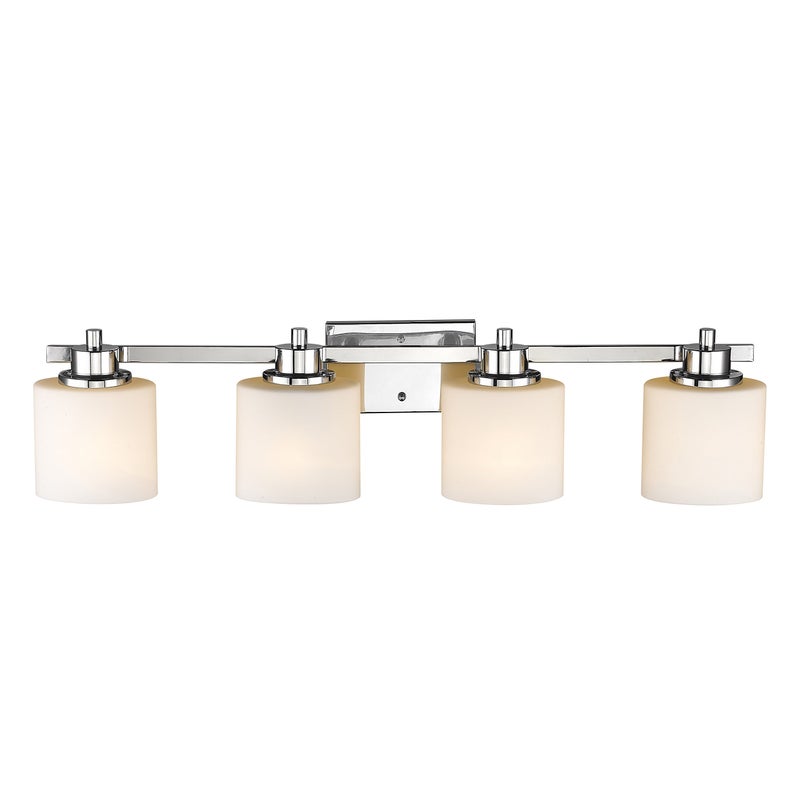 VGOSITE Chloe Lighting CH821036CM33-BL4 Contemporary 4 Light Chrome Finish Bath Vanity Wall Fixture Alabaster Glass, 33" Wide, White - Image 4