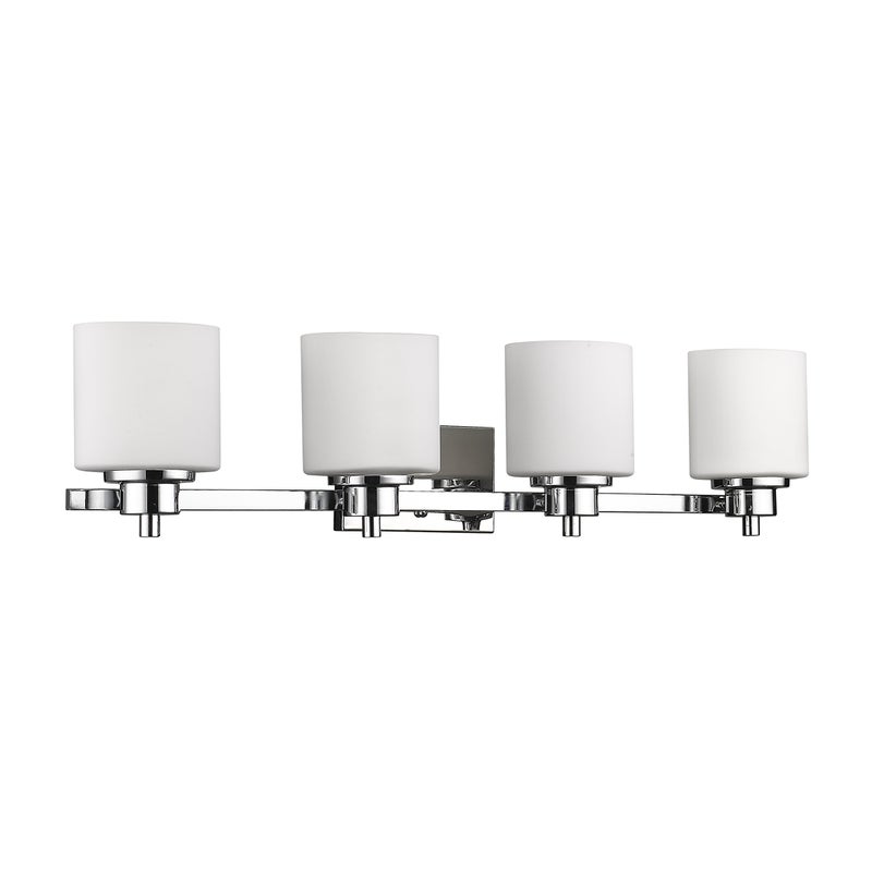 VGOSITE Chloe Lighting CH821036CM33-BL4 Contemporary 4 Light Chrome Finish Bath Vanity Wall Fixture Alabaster Glass, 33" Wide, White - Image 1