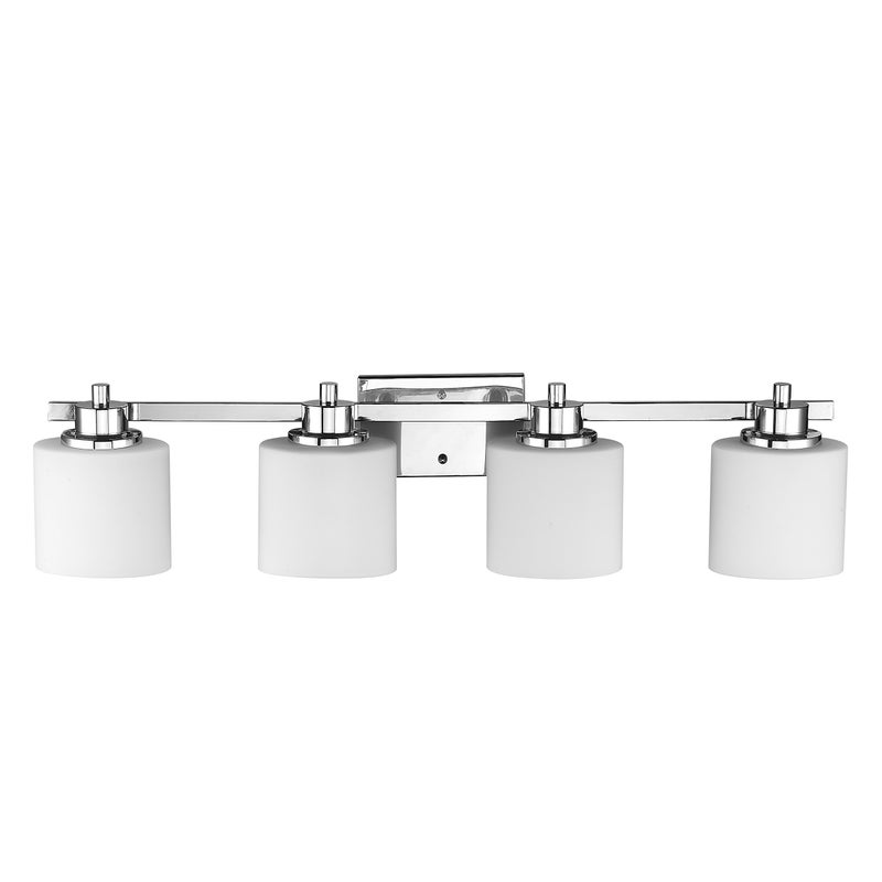 VGOSITE Chloe Lighting CH821036CM33-BL4 Contemporary 4 Light Chrome Finish Bath Vanity Wall Fixture Alabaster Glass, 33" Wide, White - Image 3