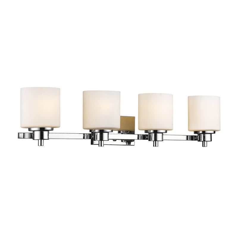 VGOSITE Chloe Lighting CH821036CM33-BL4 Contemporary 4 Light Chrome Finish Bath Vanity Wall Fixture Alabaster Glass, 33" Wide, White - Image 2