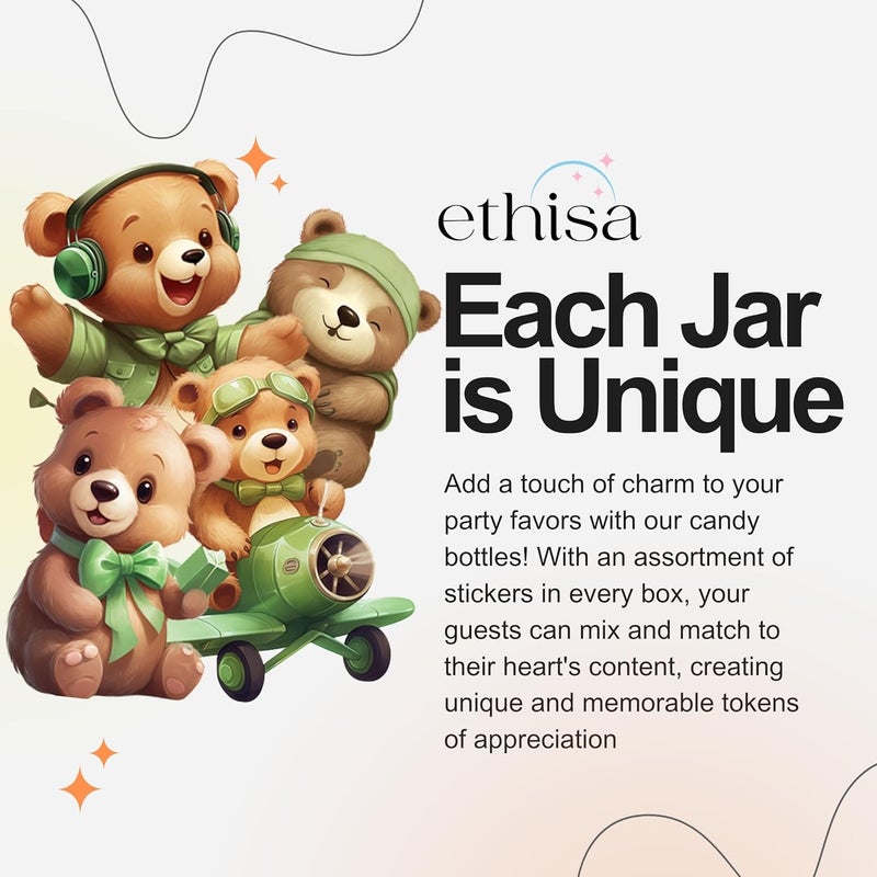 Ethisa Small 12 Pack Woodland We Can Bearly Wait Party Favors - Gender Neutral Jars with Ribbons and Stickers - DIY Sage Green Party Decoration Candy Bottles for Teddy Bear Baby Shower and Reveal - Image 3