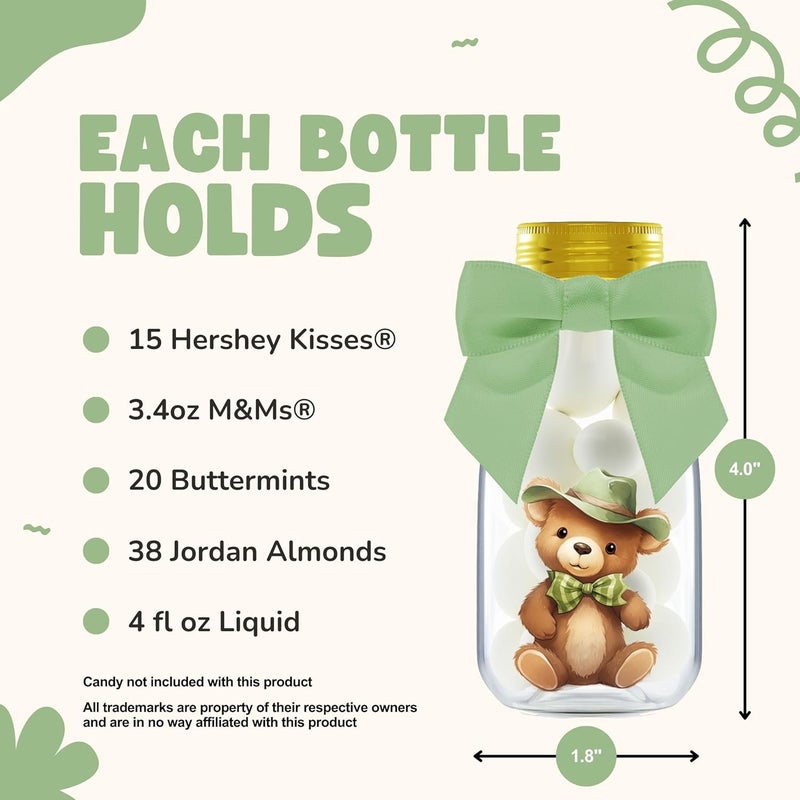 Ethisa Small 12 Pack Woodland We Can Bearly Wait Party Favors - Gender Neutral Jars with Ribbons and Stickers - DIY Sage Green Party Decoration Candy Bottles for Teddy Bear Baby Shower and Reveal - Image 4