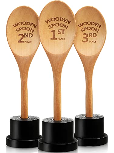 3 Pieces Golden Spoon Award Trophies Set Chili Cook off Wood Spoon Prizes Wooden Laser Engraved with Wooden Trophy Base Cooking Baking Gifts for Bake off Chili866