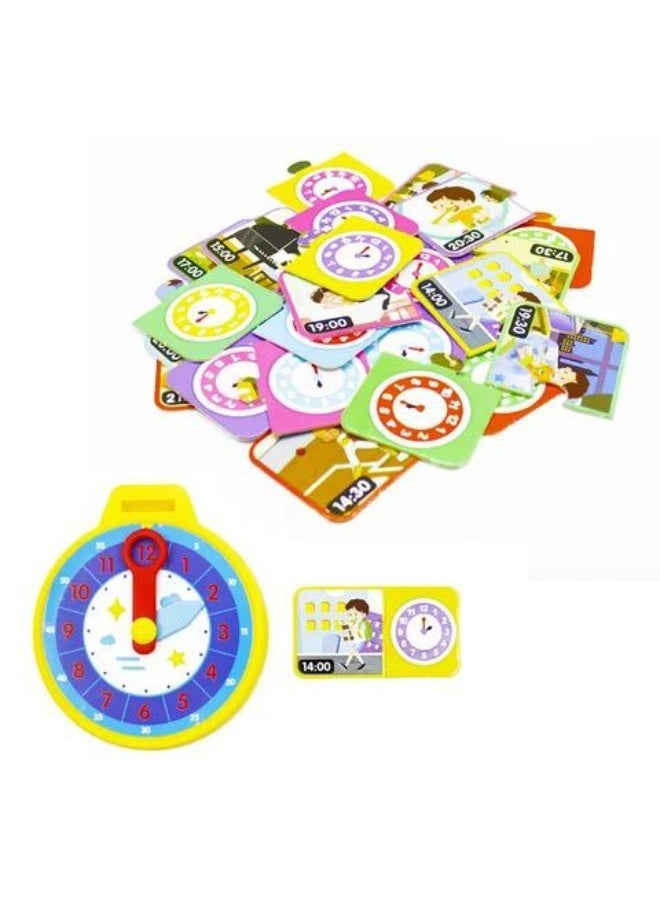 null - Kids Educational Clock Toy - Time Cognition Learning Game for Children 3+ - Interactive Clock with Colorful Activity Cards - Image 1