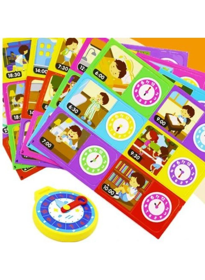 null - Kids Educational Clock Toy - Time Cognition Learning Game for Children 3+ - Interactive Clock with Colorful Activity Cards - Image 1