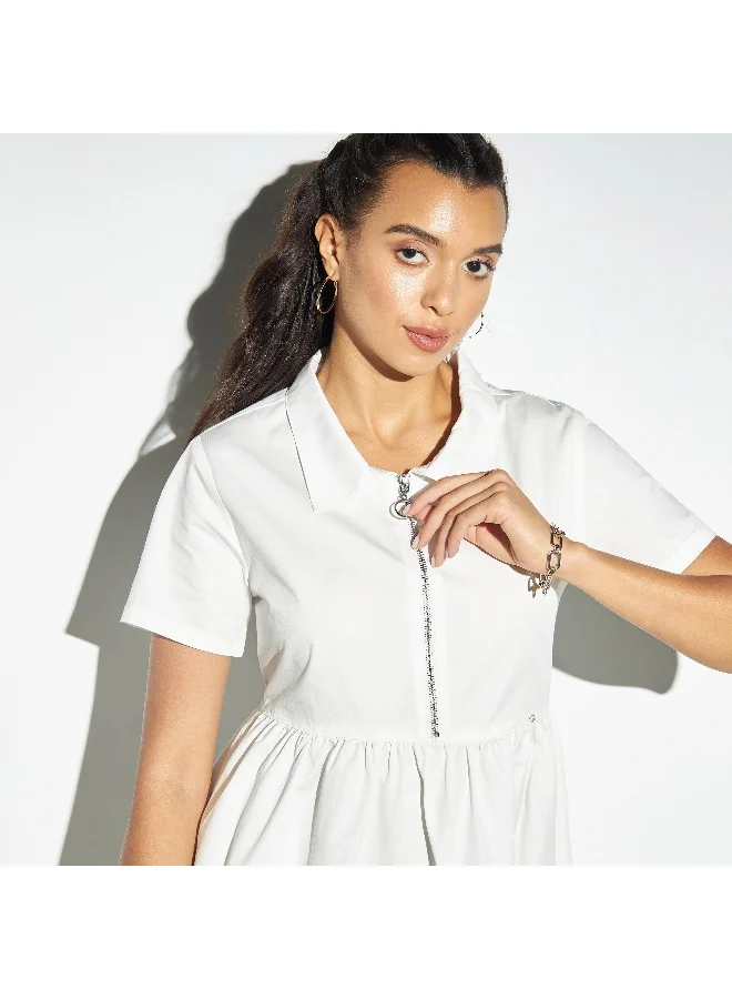 Lee Cooper Lee Cooper Tiered Shirt Dress with Zip Closure