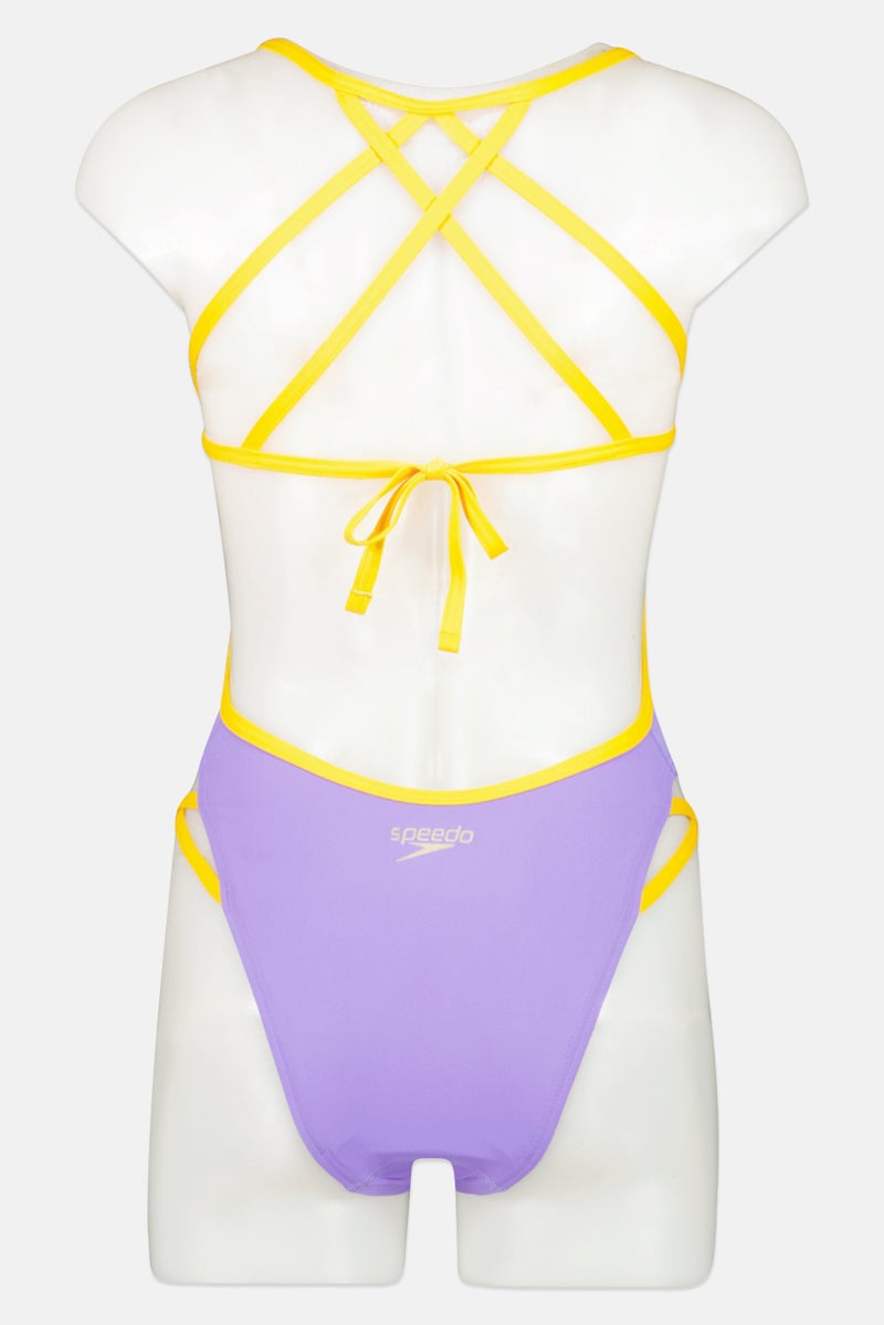 speedo Women Solid Non Padded One Piece Swimsuit, Purple - Image 2