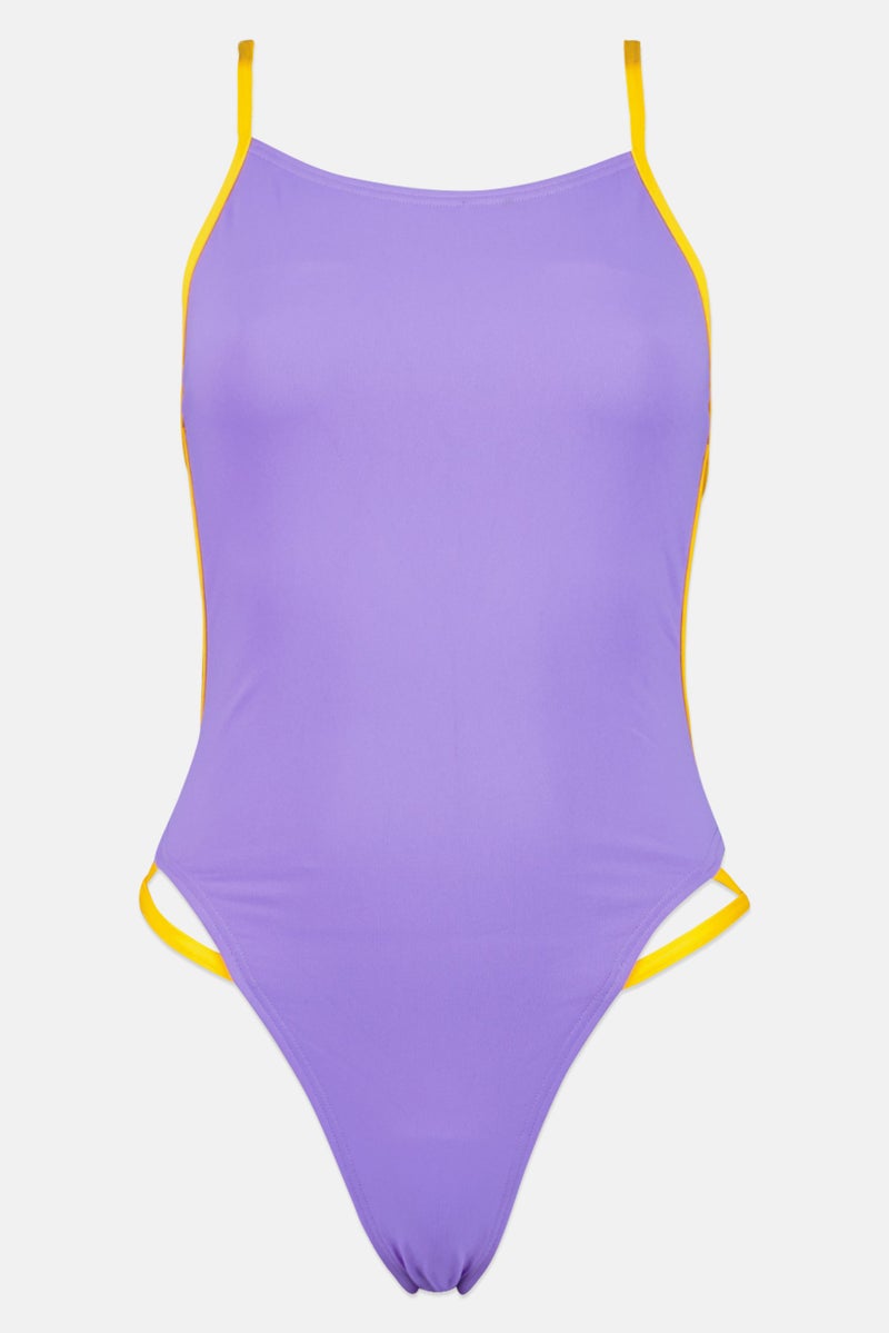speedo Women Solid Non Padded One Piece Swimsuit, Purple - Image 1