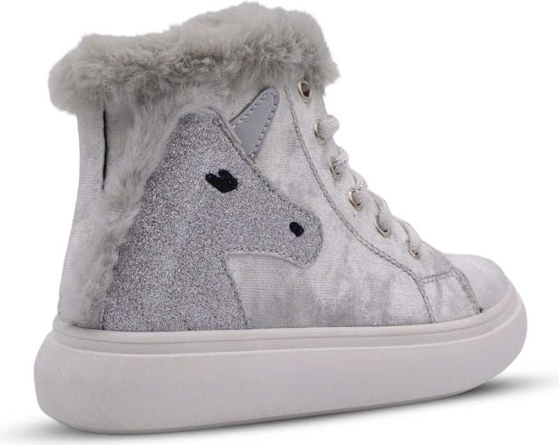 Kids A More Heira Unicorn Patterned Plush Furry Baby Girl Boots Silver  - Image 2