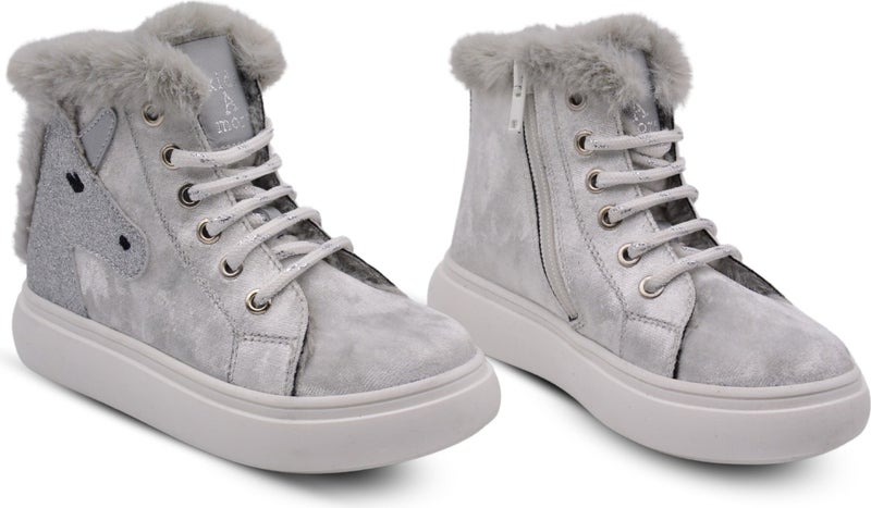 Kids A More Heira Unicorn Patterned Plush Furry Baby Girl Boots Silver  - Image 5