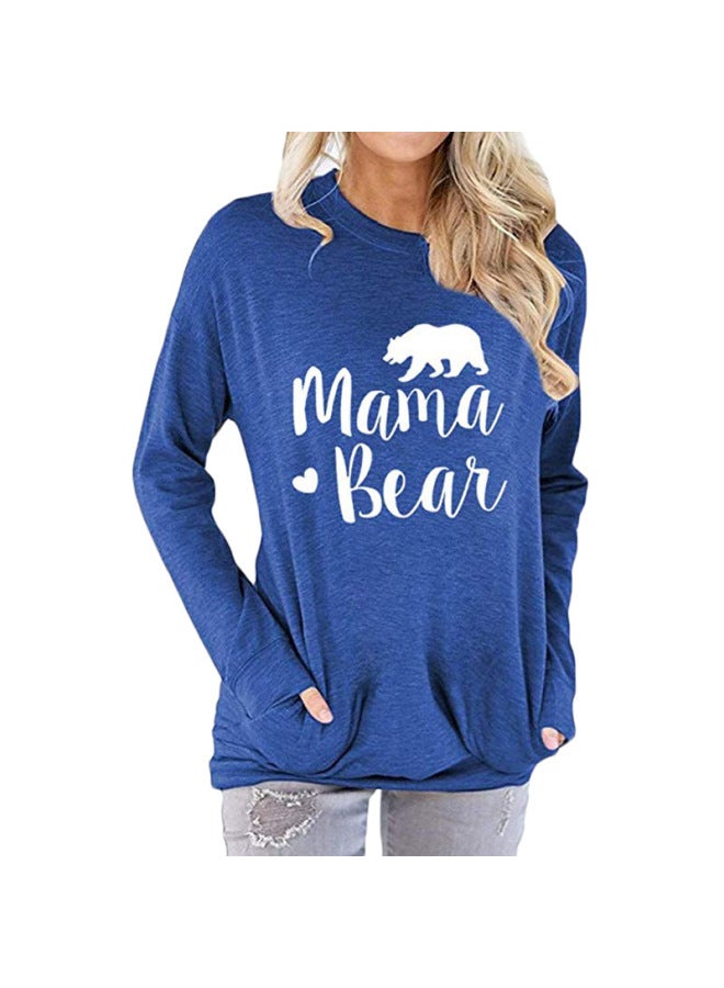 Hot Popular Women's Pocket Sweater Mama Bear Letter Printed Loose Round Neck Long Sleeve T-shirt