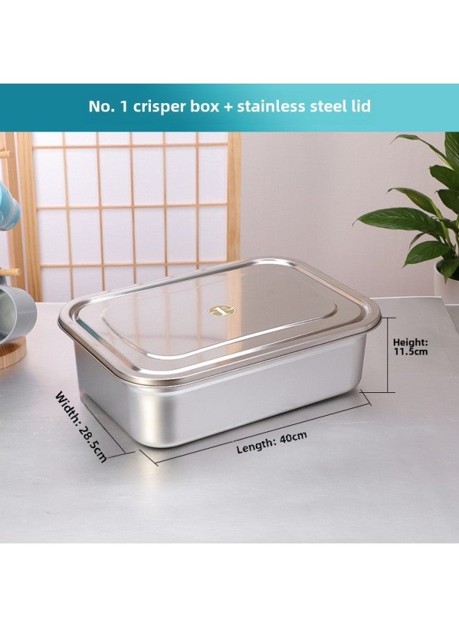 Stainless Steel Crisper Food Grade Stainless Steel Lunch Box Fruit Box Refrigerator Special Sealed Storage Box Household Commercial-Specifications:Steel Cover Of Body 1 (10L)  - Image 1