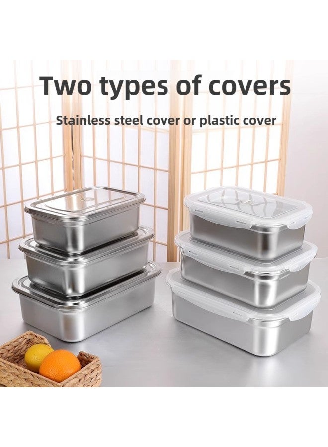 Stainless Steel Crisper Food Grade Stainless Steel Lunch Box Fruit Box Refrigerator Special Sealed Storage Box Household Commercial-Specifications:Steel Cover Of Body 1 (10L)  - Image 2