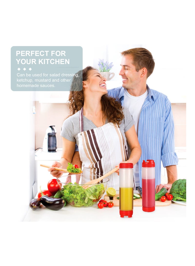 SYOSI 3 قطع زجاجات ضغط بلاستيكية سعة 16 أونصة من الجانبين قابلة لإعادة التعبئة مع فوهة كبيرة صلصة للكاتشب والقشطة الحامضة موزع شراب ذاتي الإغلاق للمطاعم والمطبخ - Image 3