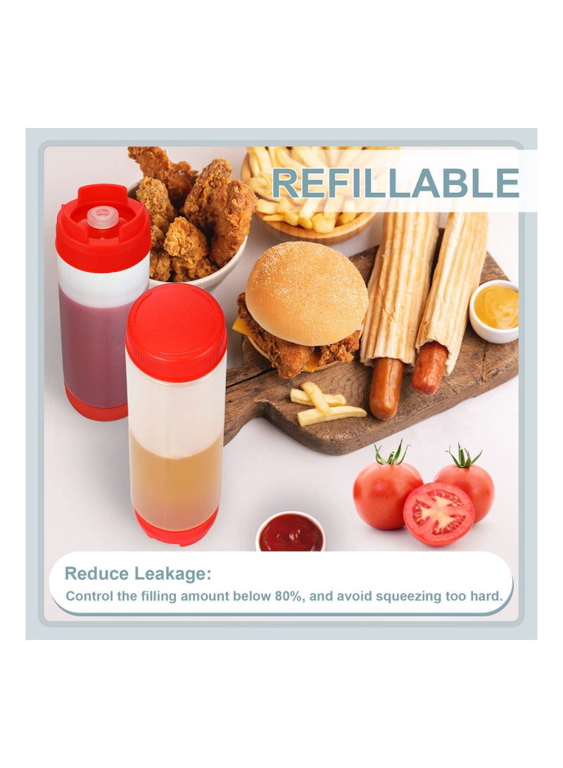 SYOSI 3 قطع زجاجات ضغط بلاستيكية سعة 16 أونصة من الجانبين قابلة لإعادة التعبئة مع فوهة كبيرة صلصة للكاتشب والقشطة الحامضة موزع شراب ذاتي الإغلاق للمطاعم والمطبخ - Image 2
