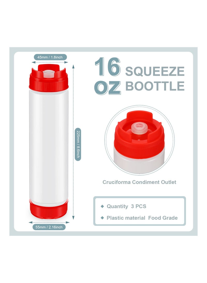 SYOSI 3 قطع زجاجات ضغط بلاستيكية سعة 16 أونصة من الجانبين قابلة لإعادة التعبئة مع فوهة كبيرة صلصة للكاتشب والقشطة الحامضة موزع شراب ذاتي الإغلاق للمطاعم والمطبخ - Image 5