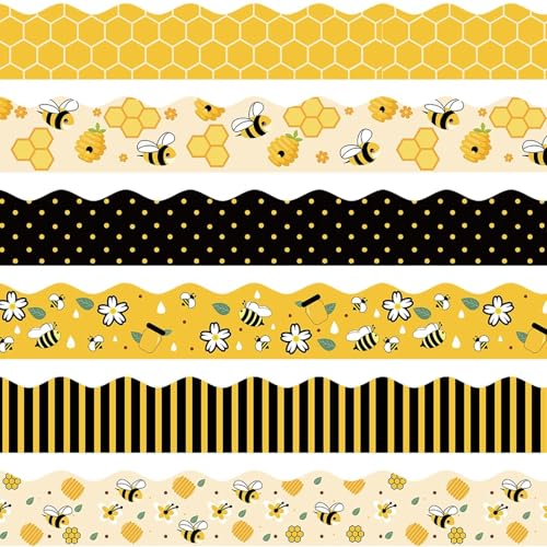 VABAMNA 84ft Bee Bulletin Board Borders Bee Classroom Decorations, Cartoon Bee Honeycomb Yellow Black Scalloped Border Trim for Teacher Back to School Suppplies Home Office Classroom Door Wall Decor - Image 1