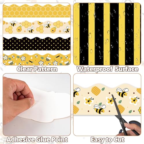 VABAMNA 84ft Bee Bulletin Board Borders Bee Classroom Decorations, Cartoon Bee Honeycomb Yellow Black Scalloped Border Trim for Teacher Back to School Suppplies Home Office Classroom Door Wall Decor - Image 4