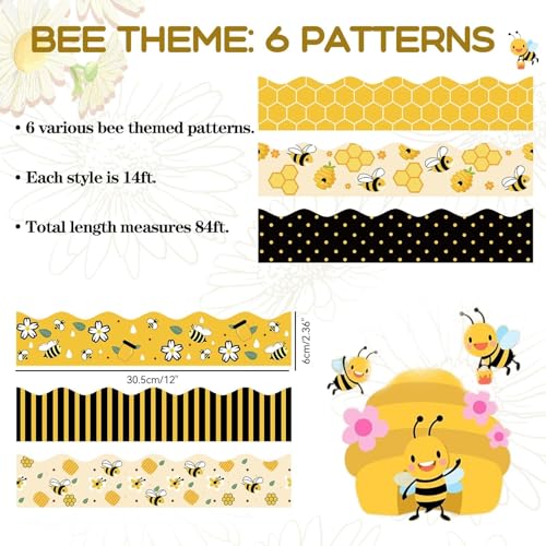 VABAMNA 84ft Bee Bulletin Board Borders Bee Classroom Decorations, Cartoon Bee Honeycomb Yellow Black Scalloped Border Trim for Teacher Back to School Suppplies Home Office Classroom Door Wall Decor - Image 3