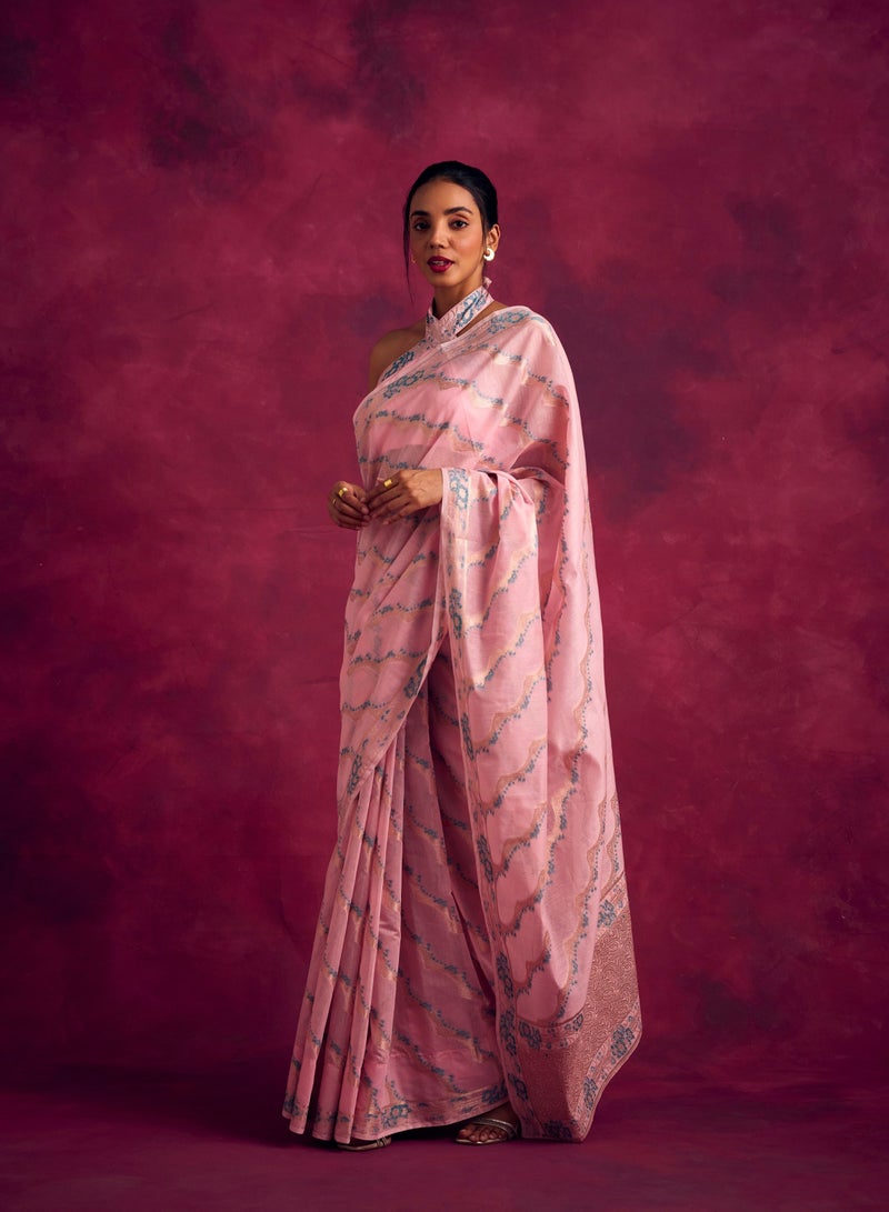 Abhishti Banarasi kamikaze woven zari saree-Pastel Pink  - Image 3