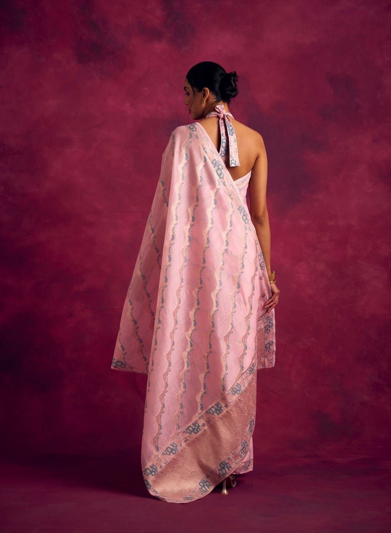 Abhishti Banarasi kamikaze woven zari saree-Pastel Pink  - Image 4