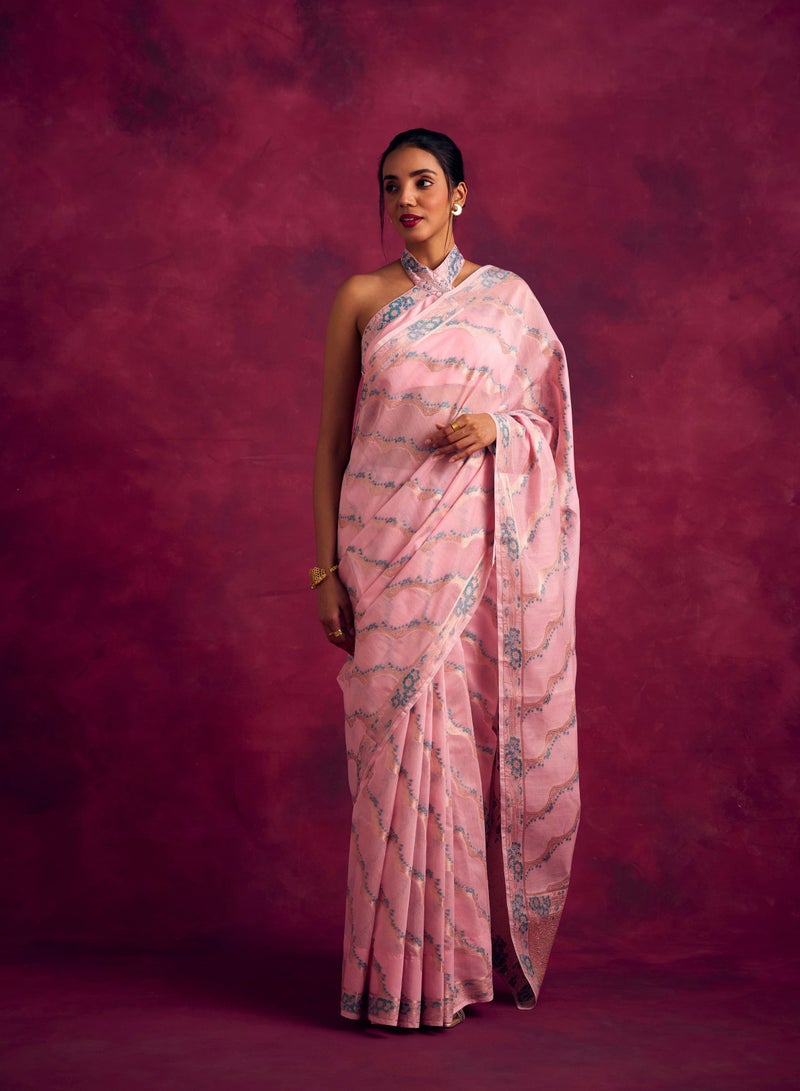 Abhishti Banarasi kamikaze woven zari saree-Pastel Pink  - Image 5